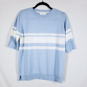 Mer Sea Pullover Sweater Womens L Blue Striped Crewneck Coastal Preppy Soft Girl